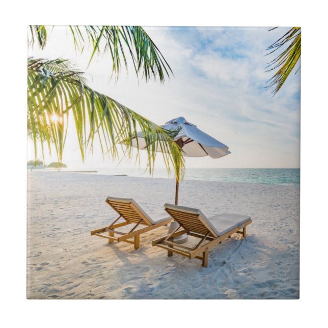 Azulejo Puesta del sol asombrosa de la playa (Frente)