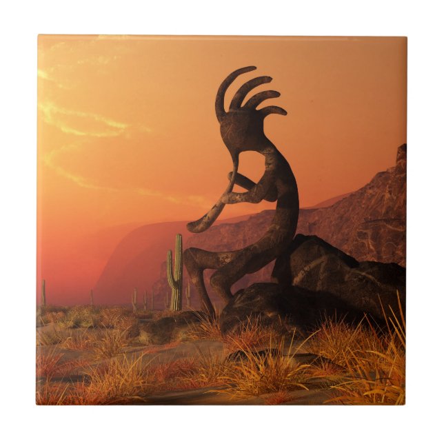 Azulejo Puesta del sol de Kokopelli (Frente)