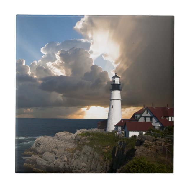 Azulejo Puesta del sol del faro: Portsmouth, Nueva (Frente)