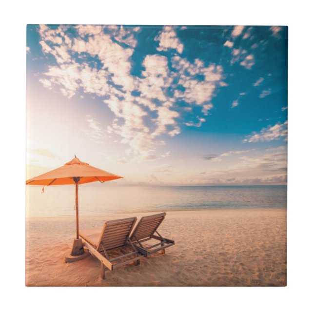 Azulejo Puesta del sol hermosa de la playa de Maldivas (Frente)