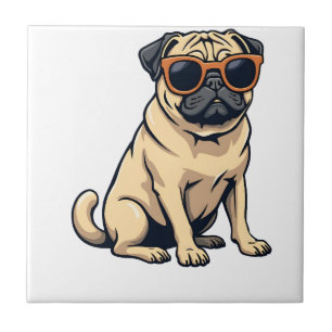 Azulejo Pug antiguo haciendo dab con gafas de sol Perro di