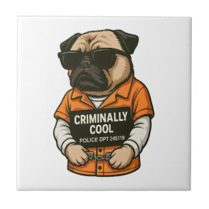 Azulejo Pug Criminalmente Genial � Diseño Divertido de Per