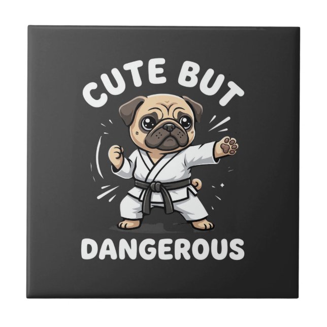 Azulejo Pug de karate lindo pero peligroso (Frente)
