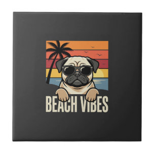 Azulejo Pug de Perro Vibraciones de la Playa Puesta del So