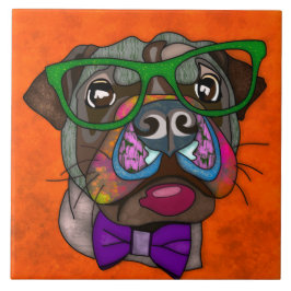 Azulejo Pug en gafas perro feo cara cerámica