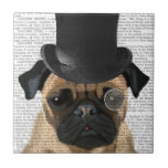 Azulejo Pug, hebilla formal y Gorra<br><div class="desc">Pug, Hound formal y Gorra de FabFunky. Cuenta con un pug de dapper con un sombrero de tope divertido y un monóculo. | 191403D</div>