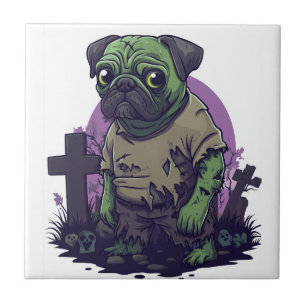 Azulejo Pug Zombie - Perro Divertido de Halloween No Muert