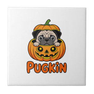 Azulejo Pugkin de Halloween, perro Pug de calabaza