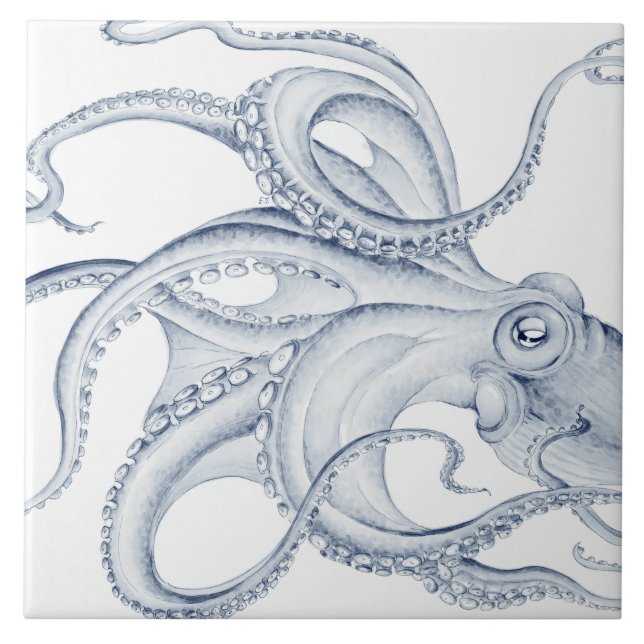 Azulejo Pulpo azul Cephalopod Tinta Kraken (Frente)