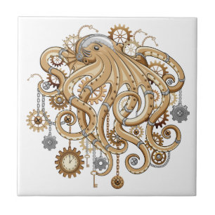 Azulejo Pulpo Steampunk Retro Fantasía Mecánica