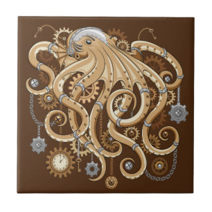 Azulejo Pulpo Steampunk Retro Fantasía Mecánica
