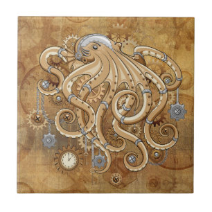 Azulejo Pulpo Steampunk Retro Fantasía Mecánica