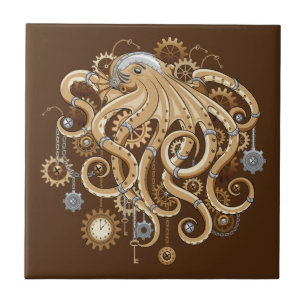Azulejo Pulpo Steampunk Retro Fantasía Mecánica