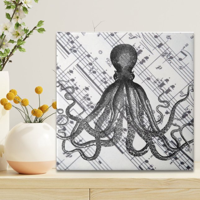 Azulejo pulpo vintage naútico moderno (rustic steampunk nautical modern vintage octopus ceramic tile)