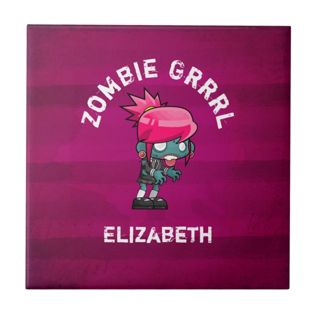 Azulejo Punk lindo Rock Zombie Grrrl Personalizado (Frente)