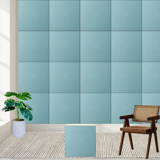 Azulejo Punto de Polka azul Aqua - Blanco retro (Aqua Blue Polka Dot - Retro White Dotted Ceramic Tile)