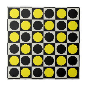 Azulejo Punto de Polka Geométrica Amarillo Negro Círculo C