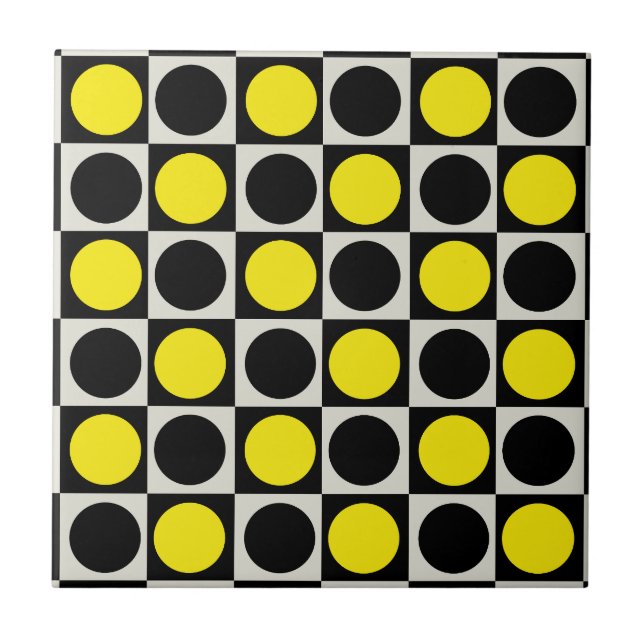 Azulejo Punto de Polka Geométrica Amarillo Negro Círculo C (Frente)