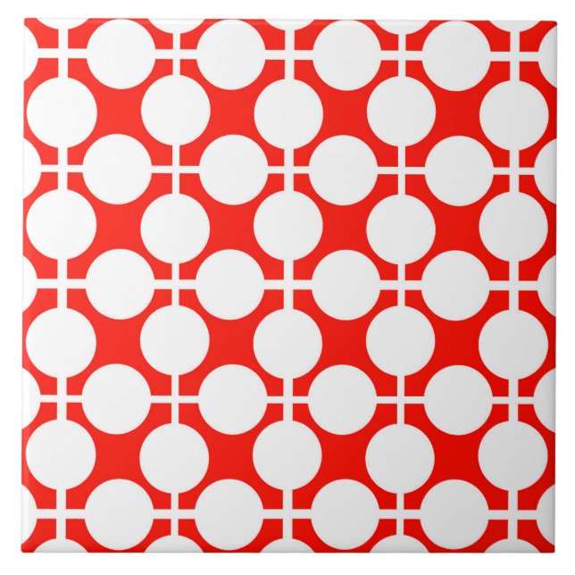 Azulejo punto de polka rojo y blanco y patrón de comprobac (Frente)