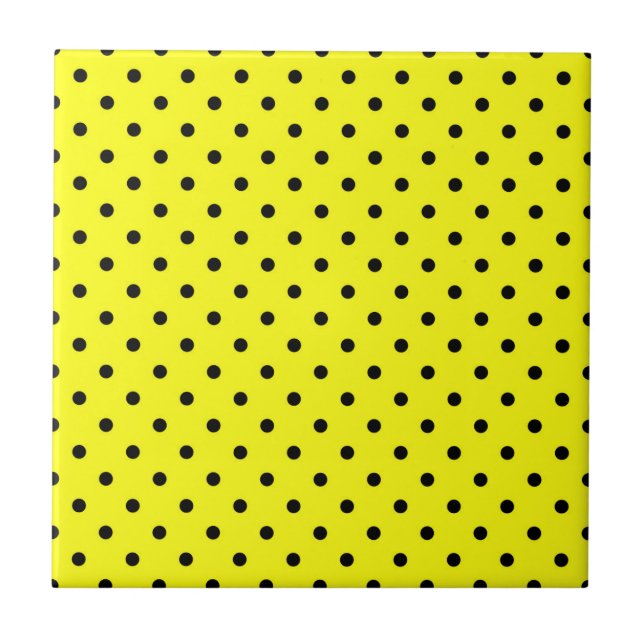 Azulejo Punto negro de polka amarillo (Frente)