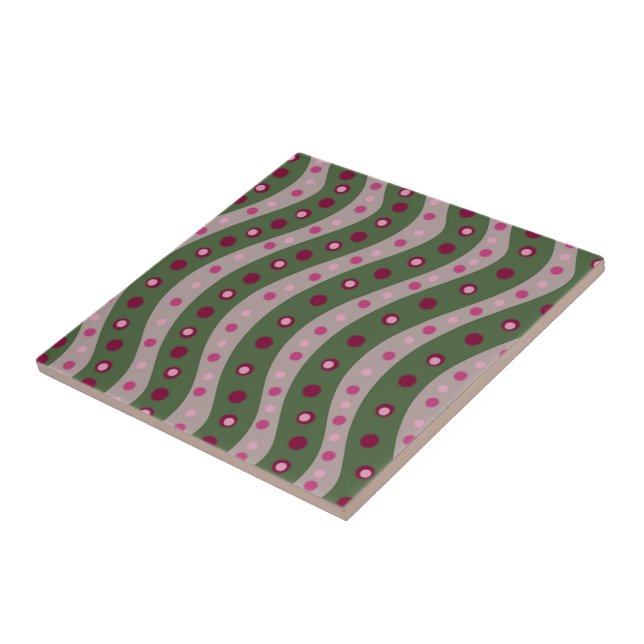 Azulejo Punto Polka Magenta Pink Green Springtime Patterad (Lado)