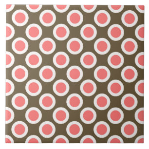 Azulejo Puntos circulares retro, taupe y rosa coral