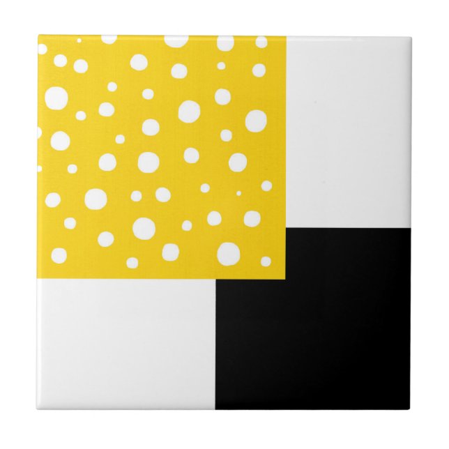 Azulejo Puntos de Polka Blanco Amarillo Geométrico Negro y (Frente)