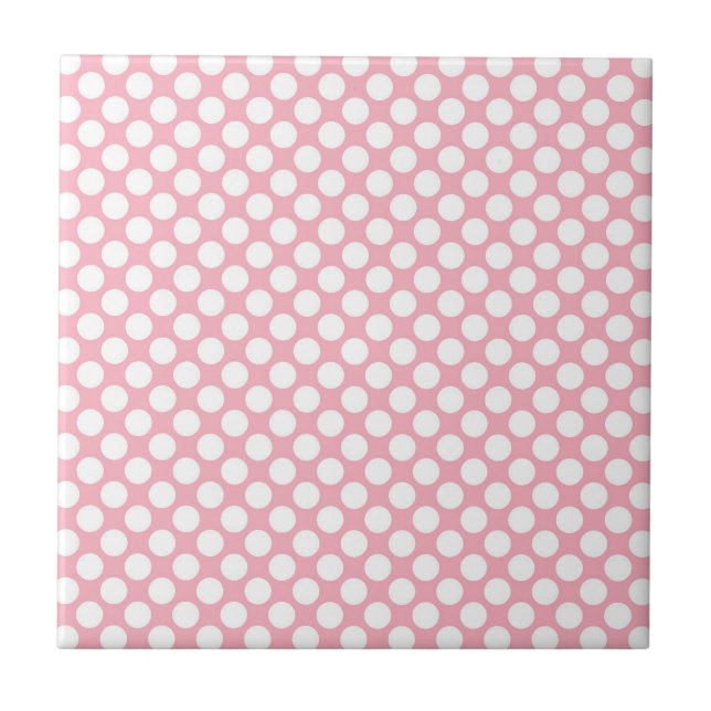 Azulejo Puntos De Polka Blanco Sobre El Rosa (Frente)