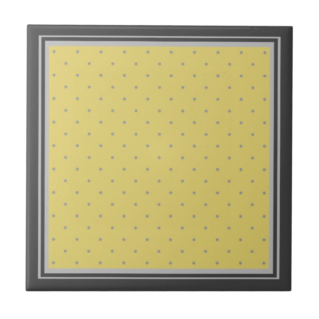 Azulejo Puntos de Polka Gris Amarillo y Frontera a Rayas (Frente)