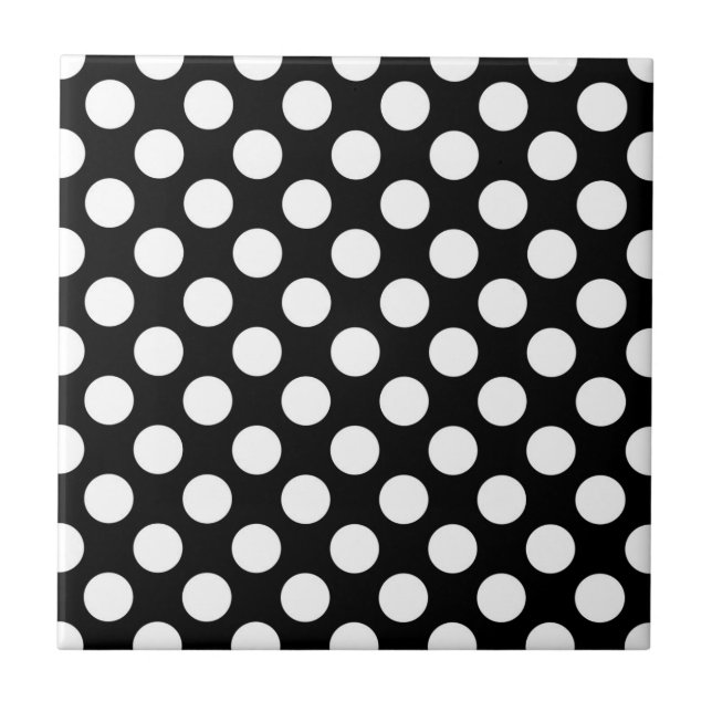 Azulejo Puntos de polka negros y blancos, patrón de punto  (Frente)