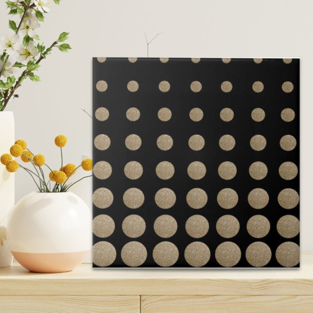 Azulejo puntos de polka purpurina de oro negro geométrico  (minimalist geometric black gold glitter polka dots ceramic tile)