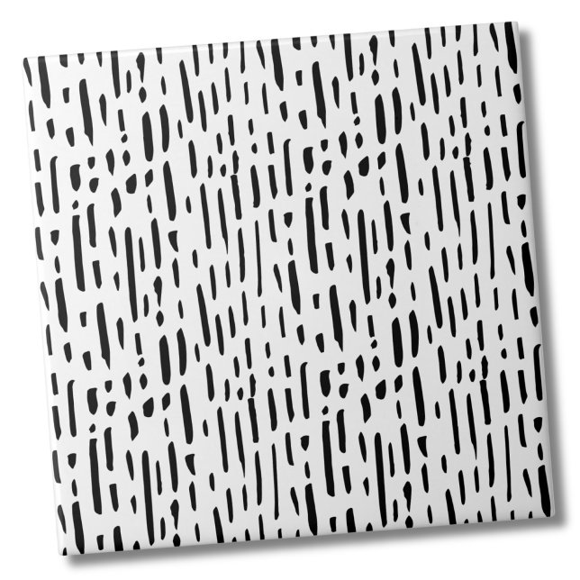 Azulejo Puntos Patrón franjas blancas negras (Dots Pattern Black White Stripes Ceramic Tile)