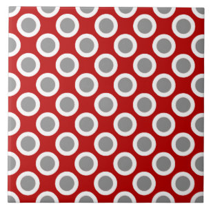Azulejo Puntos retro en círculo, rojo profundo y gris