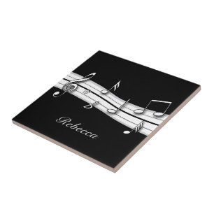 Azulejo Puntuación de notas musicales en blanco y negro gr