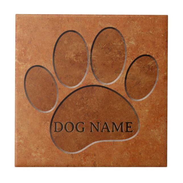 Azulejo Puppy Paw Faux Terracotta Imprimir nombre personal (Frente)