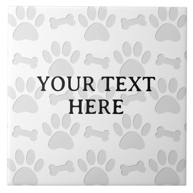 Azulejo Puppy Paw Impresiones y Huesos Personalizado Texto (Frente)