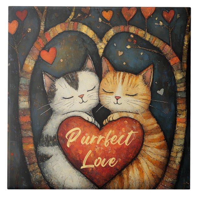 Azulejo Purfect Love A Cosy Cat Embrace Artwork (Frente)