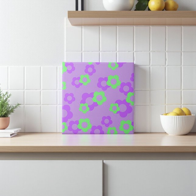 Azulejo Purple Bold Y2K Flor silvestre vibrante decoración (Purple Bold Y2K Wildflower Vibrant Spring Decor Ceramic Tile)