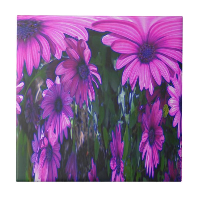 Azulejo Purple Daisies Floral Abstract Art (Frente)