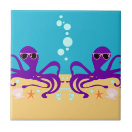 Azulejo Purple Fun Groovy Octopus Personalizado Art