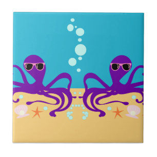 Azulejo Purple Fun Groovy Octopus Personalizado Art