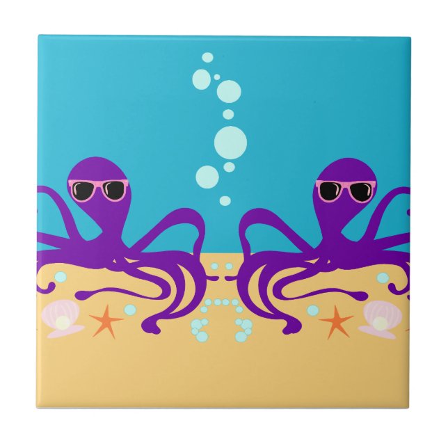 Azulejo Purple Fun Groovy Octopus Personalizado Art (Frente)