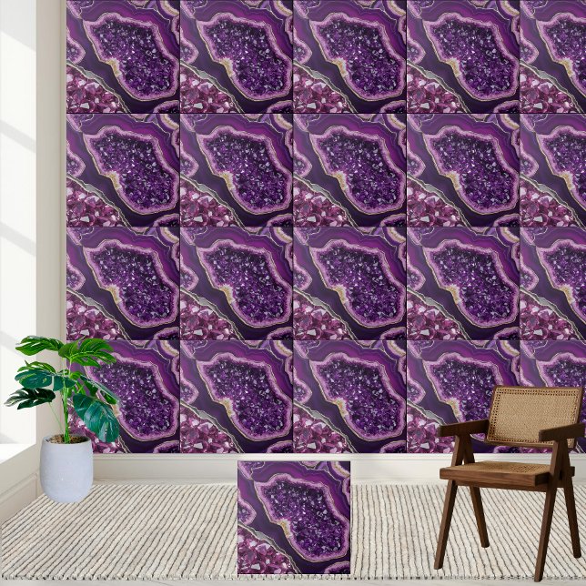 Azulejo Purple Geode Crystal Tile Art (Purple Geode Crystal Tile Art)
