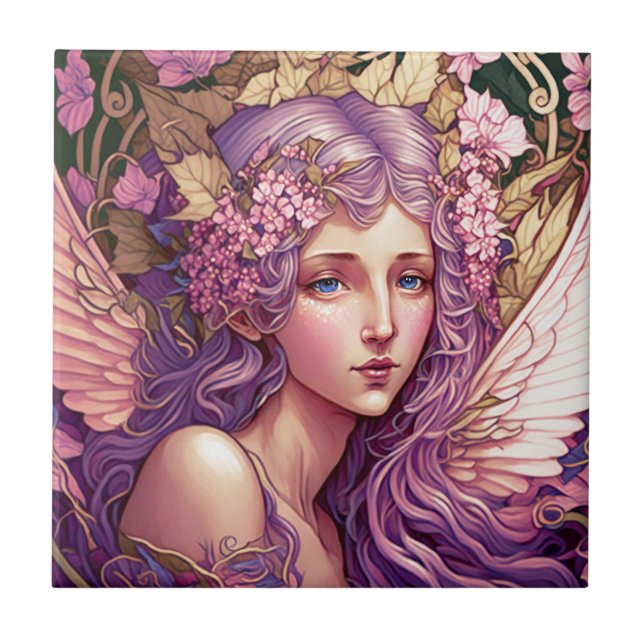 Azulejo Purple Hair Fairy Angel Fantasy Art (Frente)