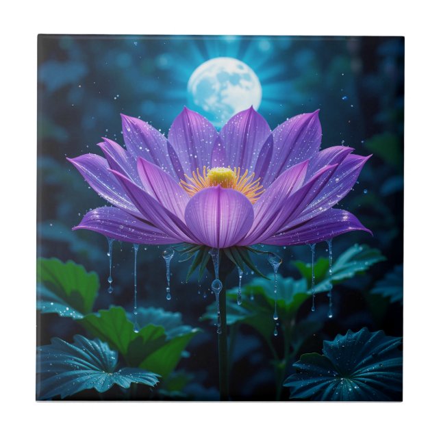 Azulejo Purple Lotus Blossom Under Moonlit (Frente)