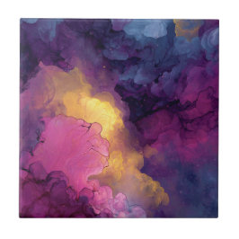 Azulejo Purple Magenta Gold Alcohol Ink Nebula Flow