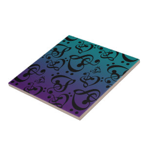 Azulejo Purple Verde azulada Clef Heart Music Notes Patter