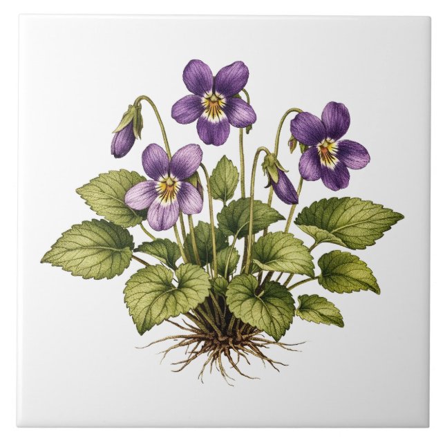Azulejo Purple Violet Vintage Style Botanical  (Frente)
