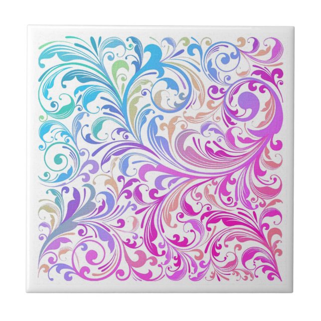 Azulejo Púrpura Azul Swirl Patrón De Tejido Cerámico Moder (Frente)