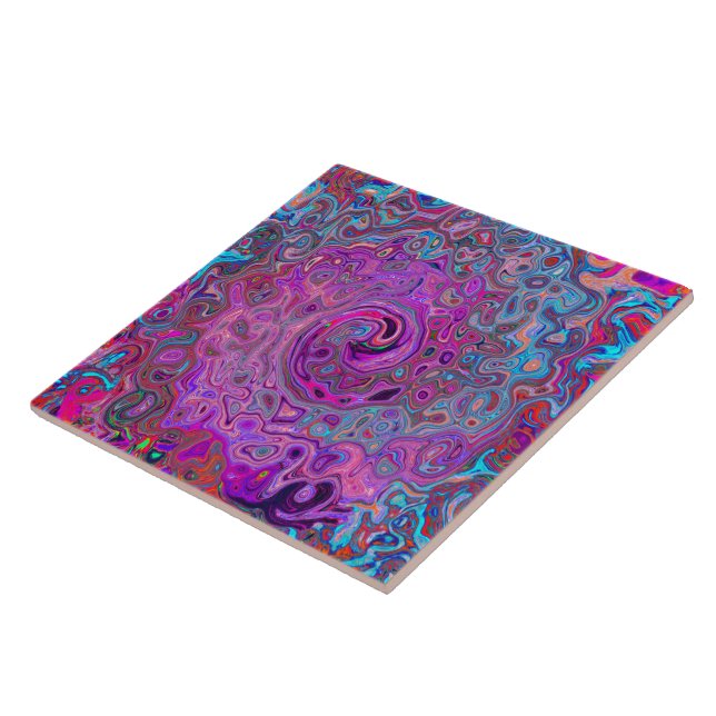Azulejo Púrpura, azul y rojo Resumen Swirte retro (Lado)